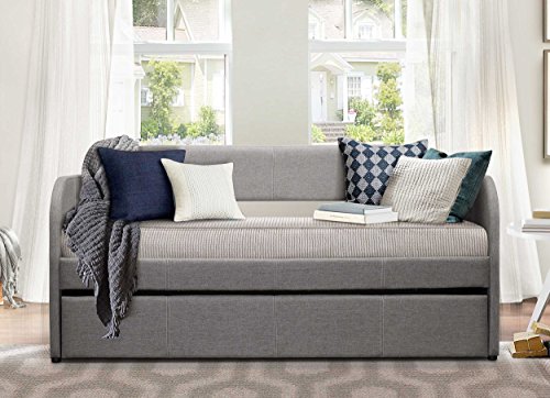 Homelegance Modern Design Daybed with Trundle Fully Upholstered Polyester, Twin, Grey - Thumbnail 2