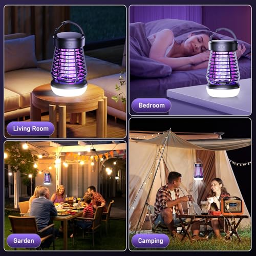 Geephiee Bug Zapper Outdoor Indoor with LED Light, Rechargeable Mosquito Zapper with 2000mAh Battery, 2000V Electric Fly Zapper for Home Patio Backyard Garden (Matte Black)
