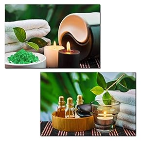 2 Panel Canvas Wall Art - Spa Still Life with Towels and Candles - Giclee Print Gallery Wrap Modern Home Art Ready to Hang - 16"x24" x 2 Panels