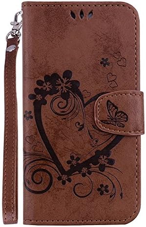 MGVV Huawei P Smart Wallet Case, Flip PU Leather [Heart Embossing] [Wallet Case] [Card Slots] Book Cover Stand Case MagneticCase for Huawei P Smart with Wrist Strap