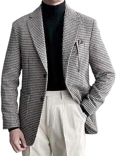 Mens Houndstooth Grid Plaid Check Tuxedo Dogstooth Suit Business
