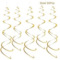 Woparty Gold Hanging Swirl Decorations 30Pcs Party Swirl Spiral Decorations for Ceiling,Party Supplies Foil Dangling whirls Ceiling Decoration