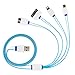 USB Cable, 4 in 1 Multiple USB Charger Cable Adapter Universal for iPhone 6s, 6s Plus, 5 / 5S / 5C / SE, 4S 4, iPad Mini, Galaxy S6 Edge, S4, S5, Note 4 5, all Android and Tablets (Blue)