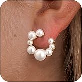 Poaiiu Pearl Earrings for Women, Trendy 14k Gold Pearl Dangle Drop Hoop Huggies Earrings Cubic Zirconia | Irregular | Knot Pearl Studs Hypoallergenic Lightweight Wedding Gold Earrings Jewelry Gift