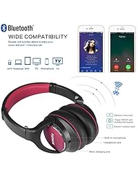 Auriculares inalámbricos, JIUHUFH cerrados con espalda trasera sobre auriculares con 20 horas de tiempo de reproducción, ligeros, plegables, estéreo, Bluetooth, auriculares con micrófono compatible con iPhone Android teléfono tableta iPad TV.