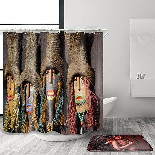 fdswdfg221 Gray Wood Wall with 4 Wood Puppet Necks with Beads Bathroom Accessories