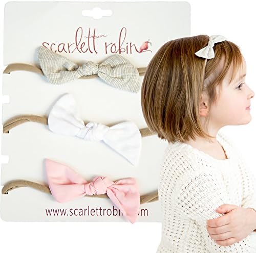 3 Baby Girl Hair Bows on Nylon Headbands | Fabric "Sweetie" Pack | By Scarlett Robin