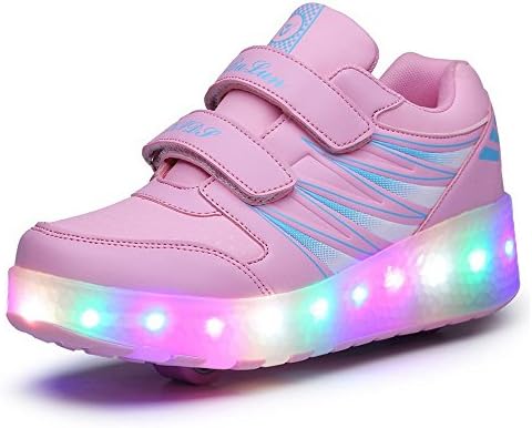 Girls Boys LED Double Wheel Roller Shoes Retractable Roller Skate Shoes Kids Sneakers (Pink, 1M US Little Kid--EU30)