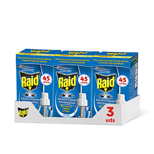 Raid - Replacement for Electric Diffuser Anti Common Mosquitoes and Tiger, 3 x 45 Nights (Pack of 3 Refills, 135 Nights))