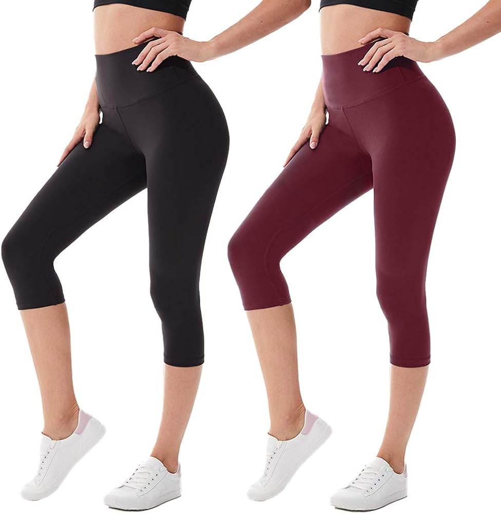 we fleece High Waisted Capri Leggings for Women - Tummy Control Workout Yoga Pants Athletic Sport 1/2/3 Pack Women's Leggings : Clothing