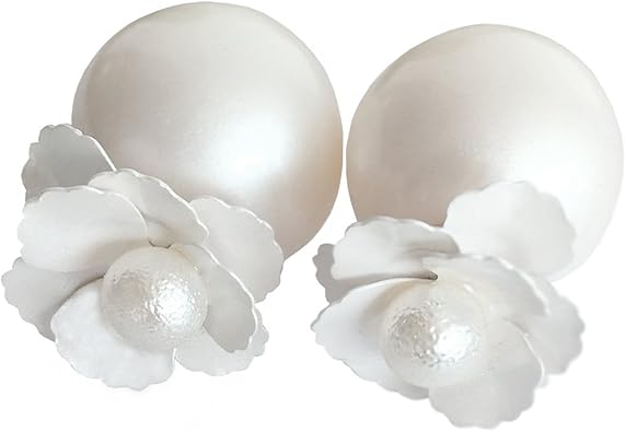 1 Pair Lujuny Alloy Shell Pearl Flower Double Side to Wear Earrings Studs with Gift Box for Women Girls