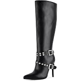 LISHAN Women's Pointed Toe Under the Knee High Boots Stiletto High Heels