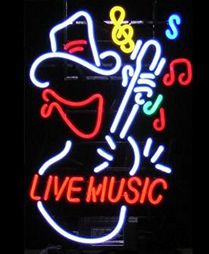 Cozyle Live Music Guitar Neon Sign 17"x14" Real Glass Bright Neon Light for Mancave Beer Bar Pub Garage Room