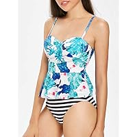 EbuyChX High Leg Flower Tankini Set DEEP Sky Blue L