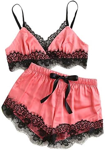 Sleepwear Women Strap Nightwear Lace Trim Satin Top Pajama Sets Lingerie Teddy Babydoll Bodysuit
