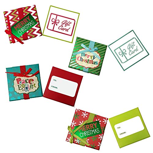 Christmas Gift Card Holder Boxes with Ribbon & Foil (Set of 4)