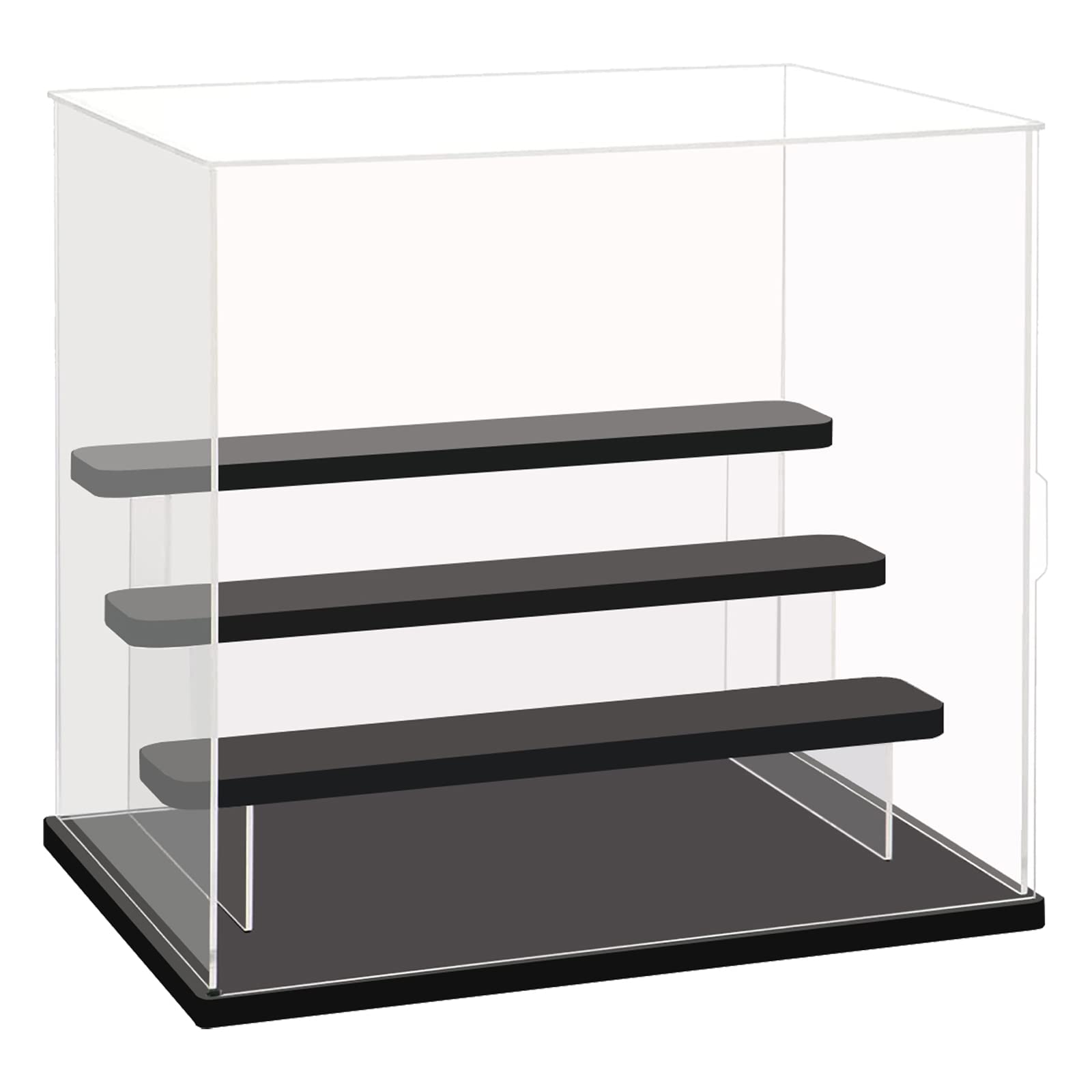 Photo 1 of Choowin 4 Tier Clear Acrylic Display Case for Collectibles, Mini Figures, Pop Mart, Labubu, Sonny Angel, Smiski - Assemble Dustproof Acrylic Display Box with Door, Stand (Black Base Step)
