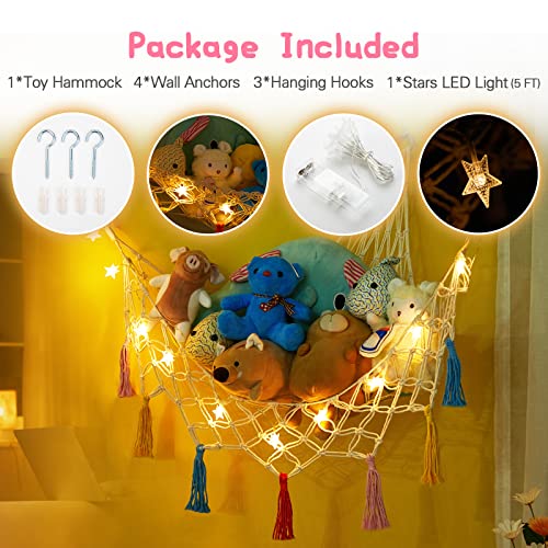 LICKLIP Corner Stuffed Animal Hammock with LED Light, Boho Macrame Toy