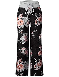 Elsofer - Pantalones para mujer con estampado floral y cordón elástico para el palazzo, pantalones para pijamas