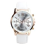 Top Plaza Fashion Women's Analog Watch, PU Leather Band Rose Gold Tone - White