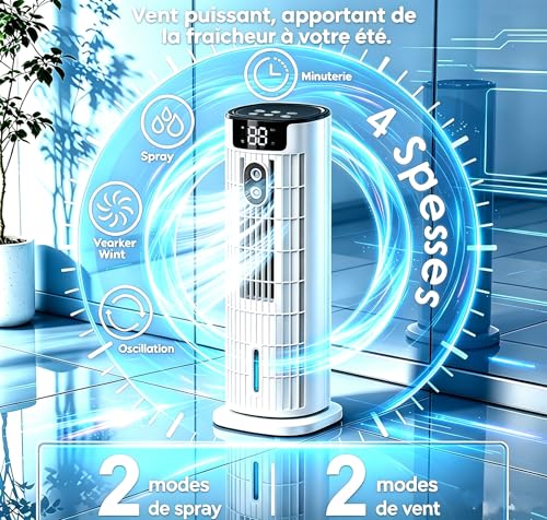 Portable Air Conditioner | Dual Remote Control and Touch Control | 3 in 1 Cooling with Humidification | 800ml Tank | Strong Wind Up to 7.5m/s | Quiet and Efficient