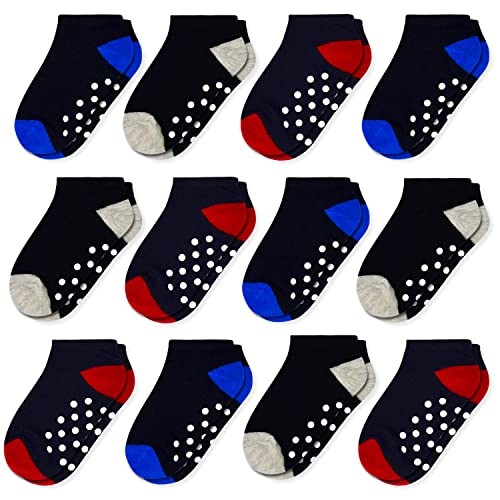 Non Slip Toddler Socks 12 Pairs Kids Skid Socks Grips Sticky Slippery Cotton Crew Socks For 1-8 Years old Children