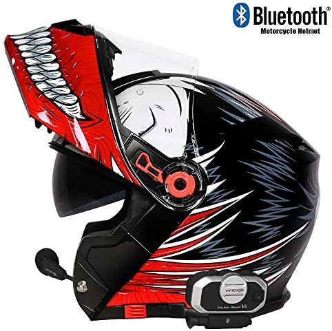 MTTKTTBD Modular Motorcycle Bluetooth Helmet,Flip Up Full Face Motorbike Helmet with Anti-fog Dual Visor,Adult Motocross Helmets Built-in Microphone for Automatic Answering,DOT Approved