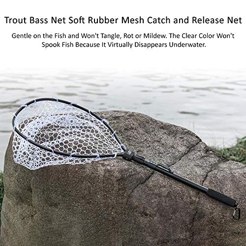 Ultra Lightweight Fish Landing Net,Black Aluminum Alloy Fast Folding Fly Fishing Net Soft Rubber Mesh Catch Release Net - Thumbnail 5