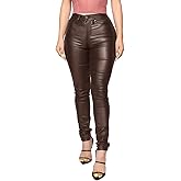 Womens High Waisted Stretch Faux Leather Pants PU Coated Legging Juniors