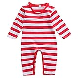 Baby Boys Girls Christmas Long Sleeve Red White Striped Snowman Romper