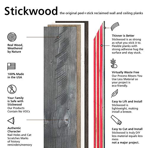Reclaimed Peel and Stick Wood Planks for Walls, Accent Wall Panels Weathered Rustic Interior Decor (Sample Pack, Mix 1-4in1)