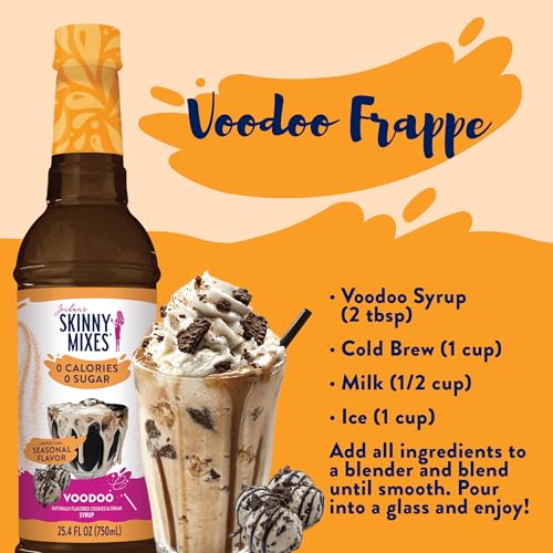 JORDAN’S SKINNY MIXES SUGAR FREE COFFEE SYRUP, HOLIDAY VOODOO COOKIES & CREAM COFFEE FLAVORING SYRUP, ZERO CALORIE DRINK MIX FOR LATTES, BAKING, PROTEIN SHAKE, DAIRY & GLUTEN FREE, KOSHER, 25.4 FL OZ