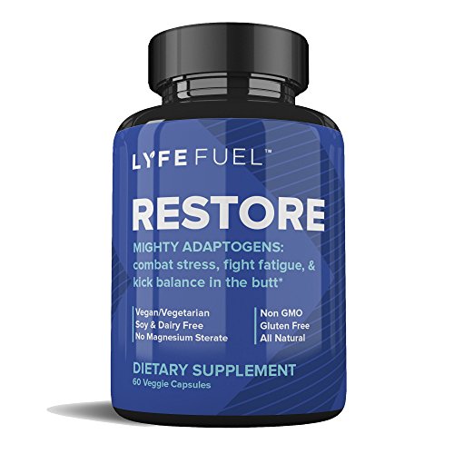 Natural Stress and Anxiety Relief Supplement by LyfeFuel - Adrenal Health & Cortisol Manager - Organic Mushroom Blend: Rhodiola Rosea, Ashwagandha, Reishi, Lions Mane + Milk Thistle (60 Capsules)