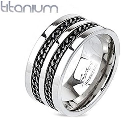 Solid Titanium Ring with Black IP Double Chain Links Design, Ring Width of 10MM