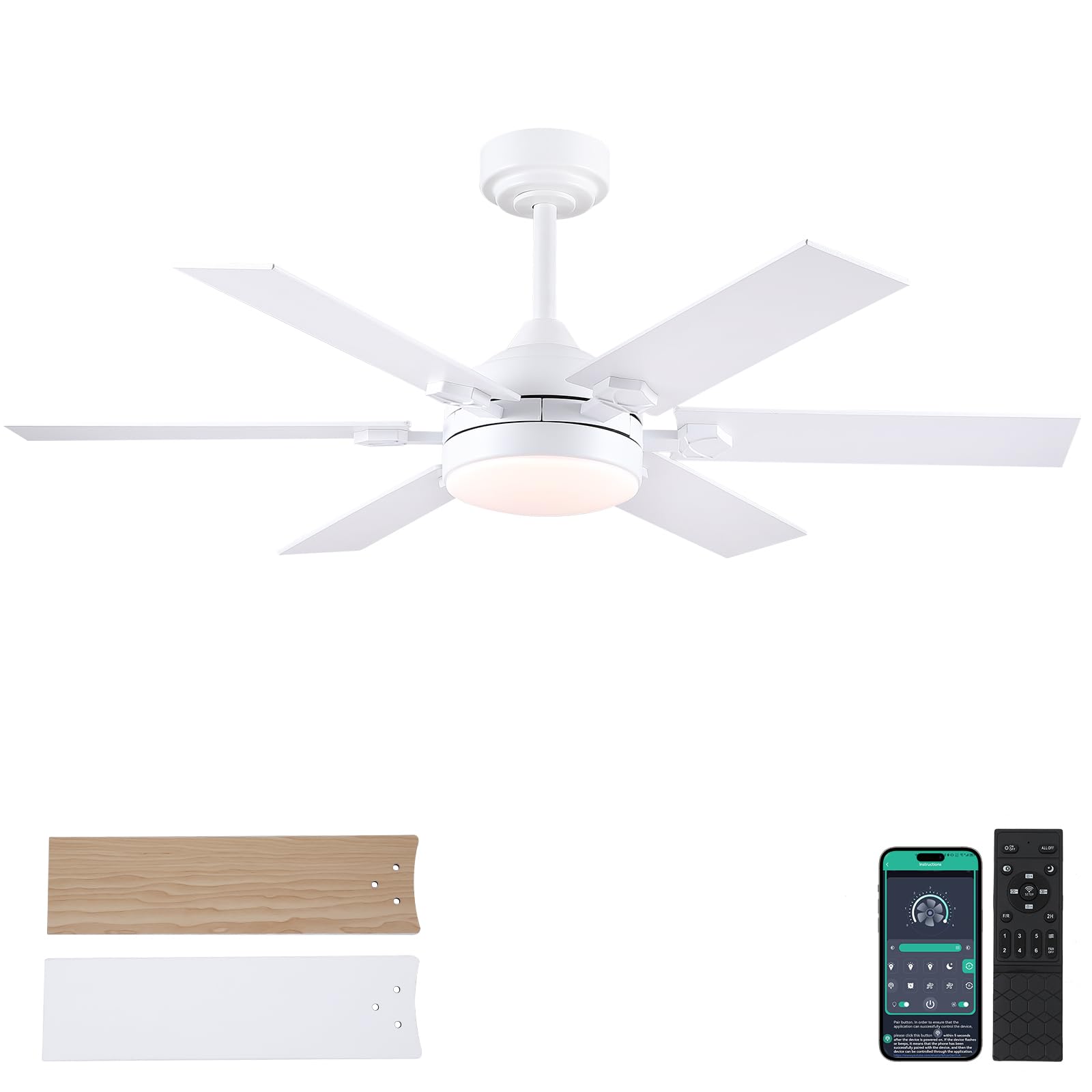 Photo 1 of MADSHNE 46 - Inch White Outdoor Ceiling Fan with Dimmable 3 - Color Light & Remote: Quiet 6 - Speed Reversible DC Motor, Ideal for Living Room, Patio & Kitchen
