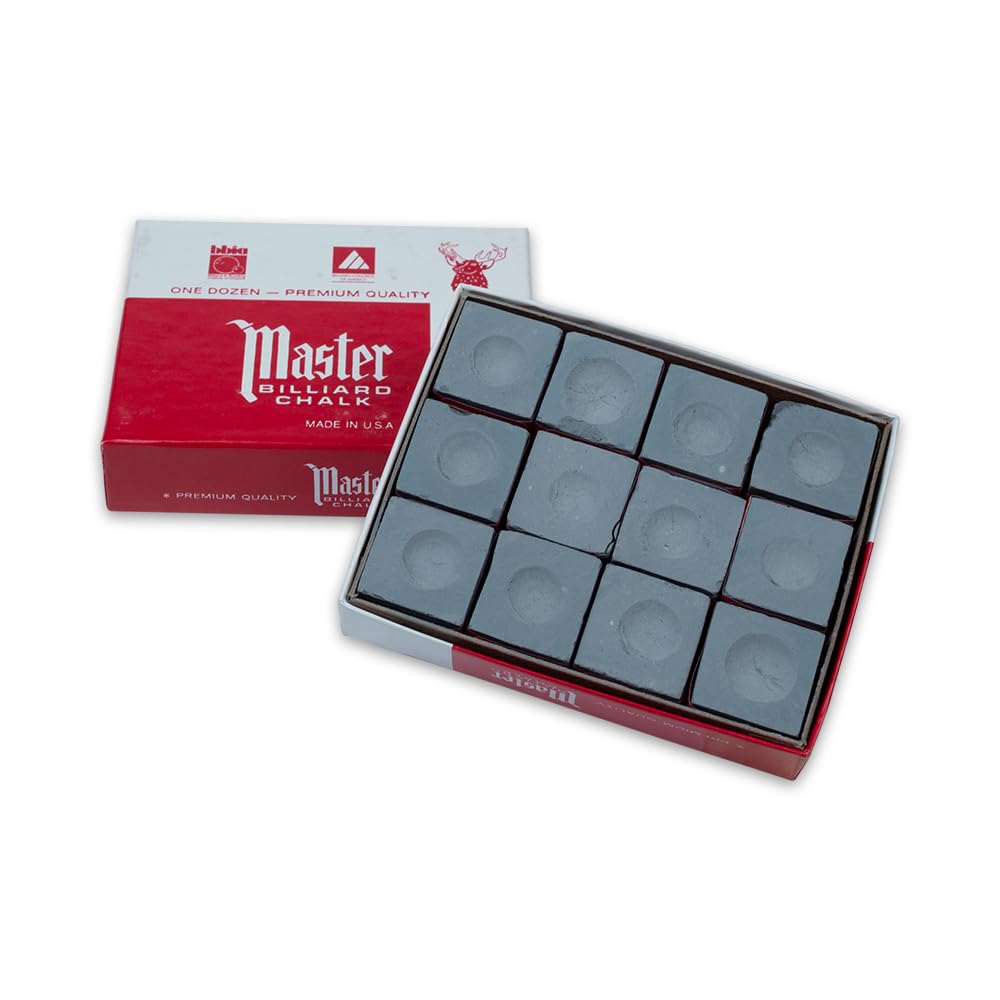 Imperial Master Billiard Pool Chalk, Pack of 12 Cubes, Grey, with Protective Box - Professional Billiards Chalk for Smooth, Even Coating on Cue Tip - Pool Table Accessories Gifts for Men (18-336)