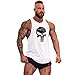 GZXISI Mens Skull Print Stringer Bodybuilding Gym Tank Tops Workout Fitness Vest (White, Medium)