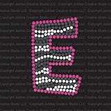 Zebra Letter E Iron On Rhinestone Crystals and Pink Rhinestud T-Shirt Transfer by Jubilee Rhinestones