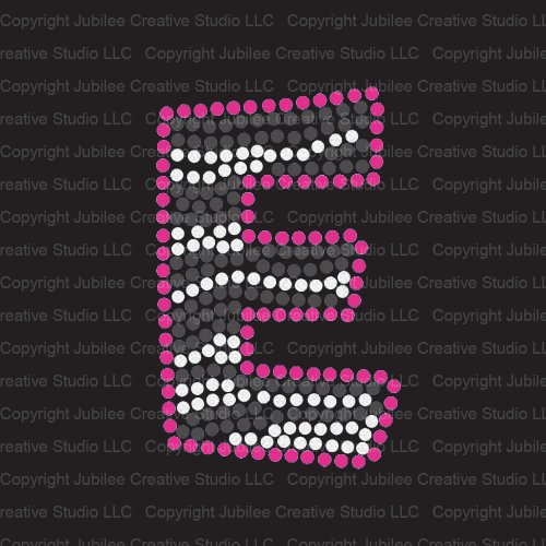 Zebra Letter E Iron On Rhinestone Crystals and Pink Rhinestud T-Shirt Transfer by Jubilee Rhinestones
