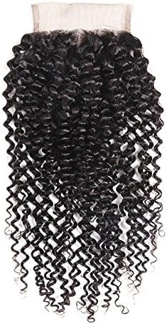 Brazilian Kinky Curly 4"x4"Frontal Lace Closure Human Hair Natural Black (Free Part,10 Inch)