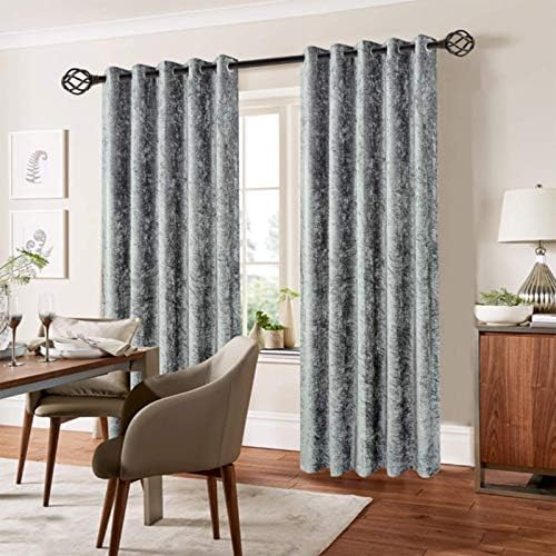 Bliss Home Living CRUSHED VELVET CURTAIN READYMADE FULLY LINED EYELET RING TOP HEADER CURTAINS (Silver, 46" Wide x 54" Drop)