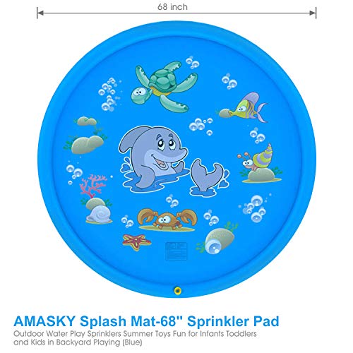 AMASKY Splash Pad- 68 inches Splash Mat, Outdoor Water Play Sprinklers Summer Toys Fun for Infants Toddlers and Kids in Backyard Playing (Blue)