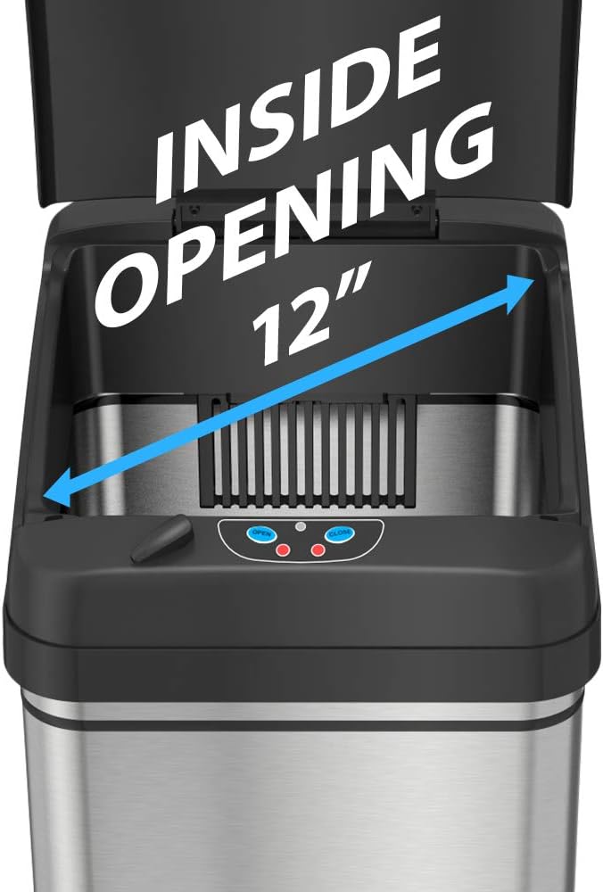 iTouchless 13 Gallon Stainless Steel Automatic Trash Can with Odor-Absorbing Filter and Lid Lock, Sensor Kitchen Garbage Bin, Power by Batteries (not included) or Optional AC Adapter (sold separately): Home & Kitchen