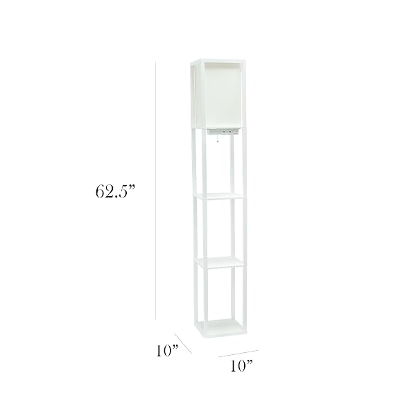 SIMPLE DESIGNS LF1037-WHT-CCLB 62.5″ THREE SHELF ETAGERE ORGANIZER STORAGE FLOOR LAMP WITH 2 DUAL USB PORTS AND CHARGING OUTLET, WHITE, WITH COLOR CHANGING LED BULB INCLUDED