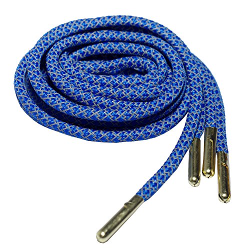 Hand made 120cm Long Men's Round 3M Reflective Shoealces Shoestrings of Polester With Metallic Head Royal Blue