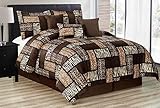 7 Piee QUEEN Size Safari Comforter set - Zebra, Giraffe, Leopard, Tiger Etc - Multi Animal Print Bed in a Bag Brown Beige Black White Micro Fur Bedding