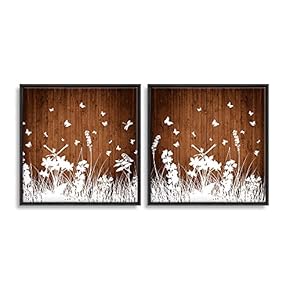 2 Piece Framed Canvas Wall Art for Living Room, Bedroom Wood Flower Theme Canvas Prints for Home Decoration Ready to Hang - 16"x16"x2 Panels