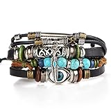 Multilayer Leather Bracelet , Handmade Beaded Bracelet ,Blue Eye Bracelet Vintage Hollow Carved Bracelet (Multicolor)