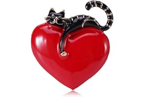 SELOVO Cat Pet Red Love Heart Brooch Pin Hat Badges Accessory