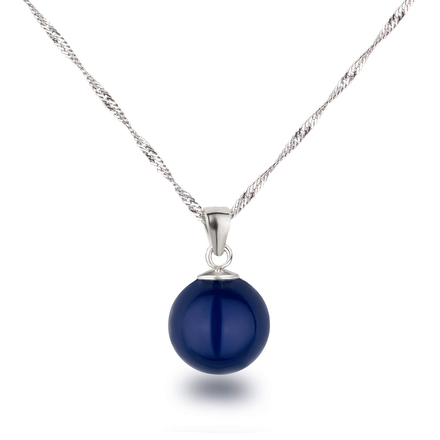 Schöner-SD Silver Chain with Pendant Pearl 12 mm Large 925 Silver Rhodium Plated,